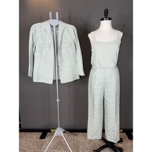 Sigrid Olsen Silk Linen 3 Piece Pantsuit Size 8 Vine Pattern
